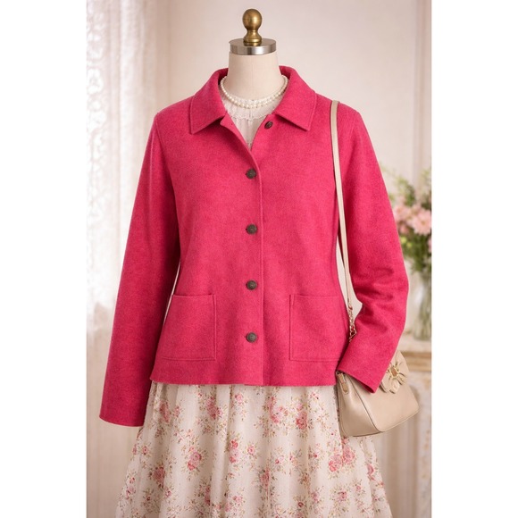 Lands' End Jackets & Blazers - Lands End Womens Coat Boiled Wool Collared Button Front Jacket Size 14 Petite
